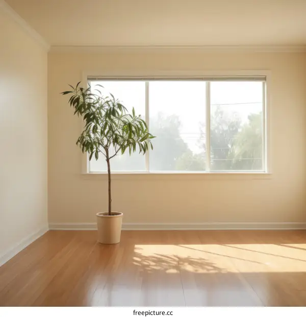 Minimalist Empty Room with Potted Plant