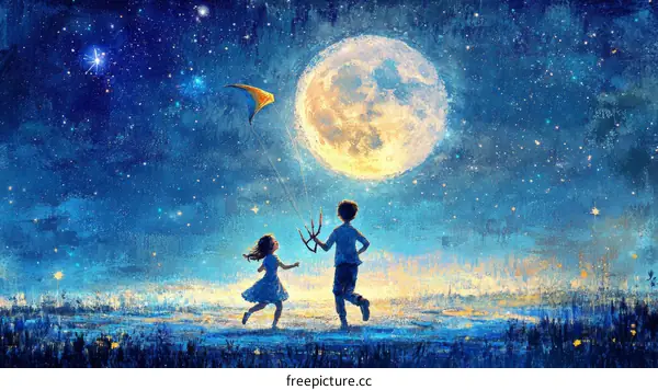 Night Sky Adventure of Two Children
