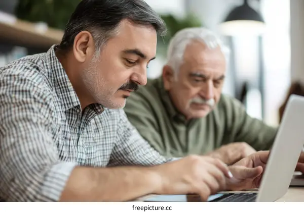 Two Elderly People Working on a Laptop