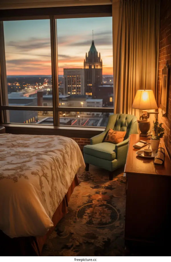 City View from Hotel Room at Dusk