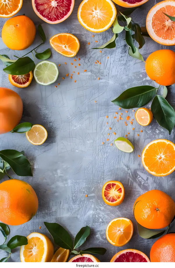 Citrus Fruit Background with Grey Concrete