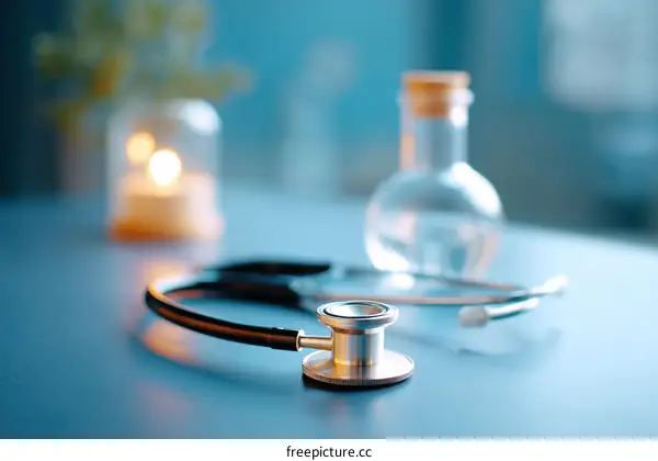 Medical Stethoscope on a Blue Table
