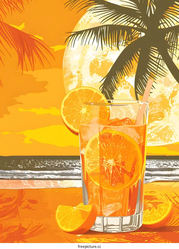 Orange Cocktail on the Beach at Sunset
