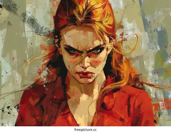 portrait of a redheaded woman in a red shirt