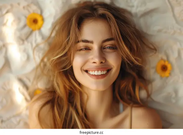 portrait of a smiling woman with freckles