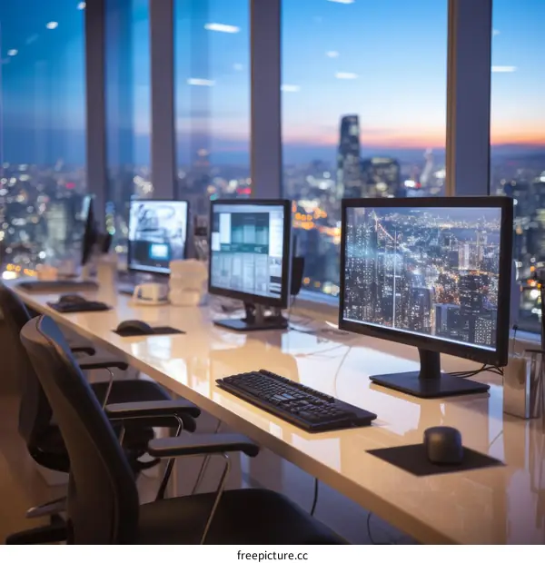 Empty Office with Computers at Night