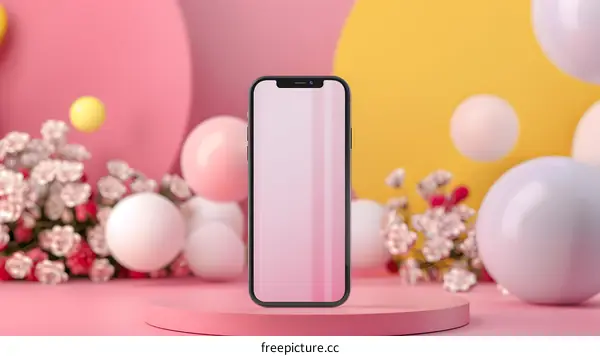 Mobile Phone Mockup with Pink and Yellow Background