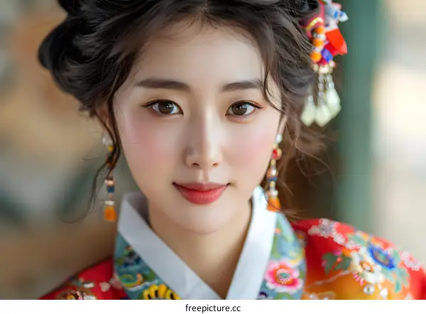 Portrait of a beautiful young Korean woman in traditional dress