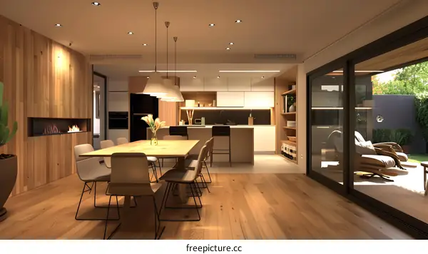 Modern Kitchen and Dining Room Interior Design with Wood Accents