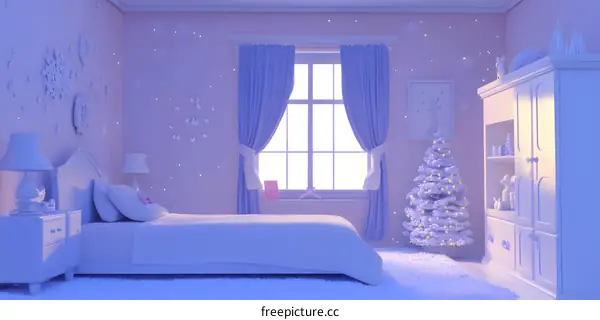 White Christmas Bedroom Decor with Snowflakes and Lights
