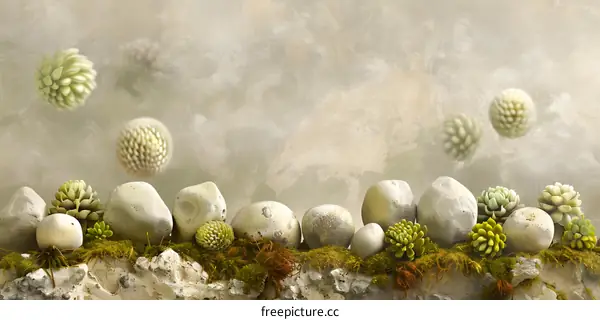 Green Succulents and Stones on Mossy Surface