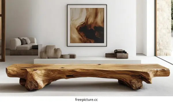 Modern Minimalist Wooden Bench in a White Living Room