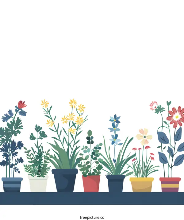 Colorful Potted Plants on a Shelf