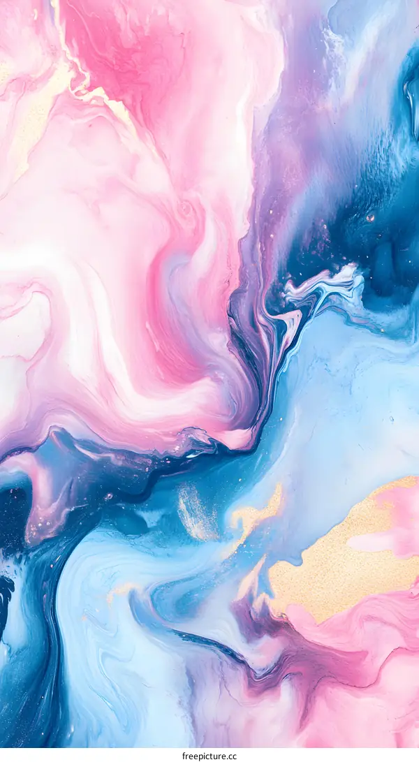 Abstract Art with Pink Blue and Gold Swirls