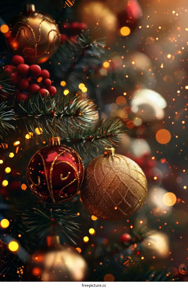 Christmas Tree with Ornaments and Lights