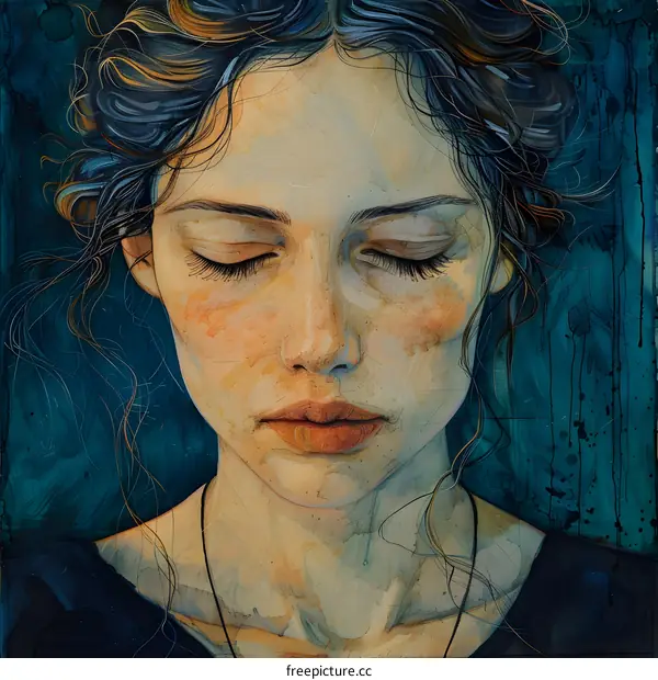 portrait of a young woman with her eyes closed