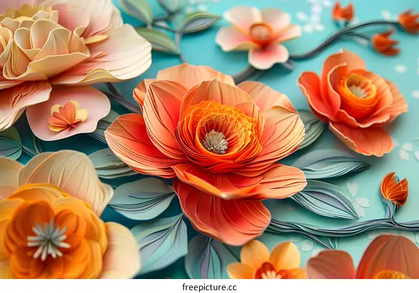 Beautiful paper flowers on a blue background