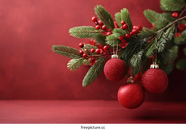 Red Christmas Decorations on a Red Background