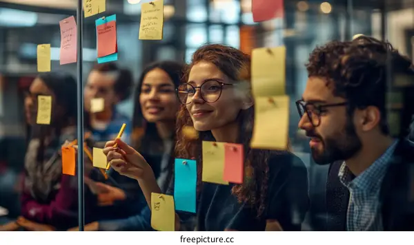 Team Brainstorming Session by Glass Wall