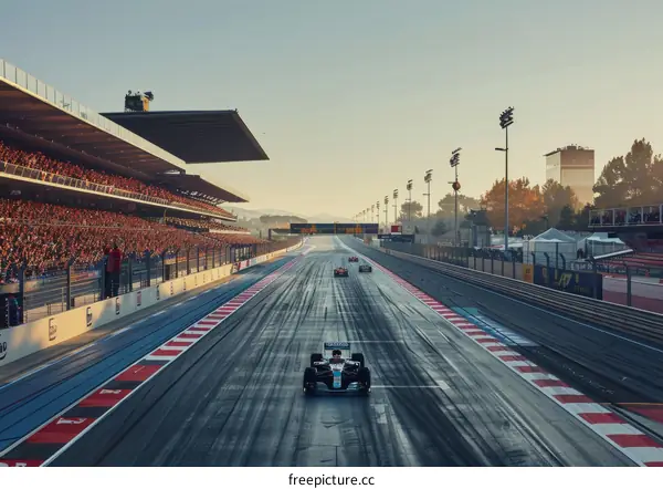 Formula One cars racing on a circuit