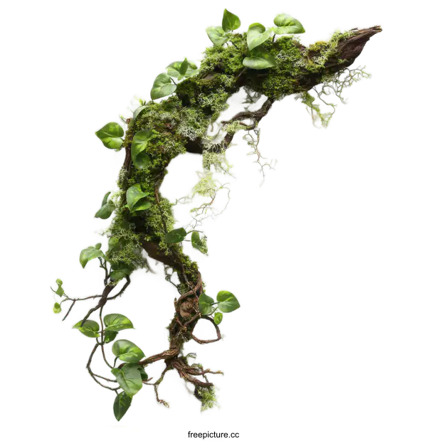 [Transparent Background PNG]Artistic Arrangement of Twisted Wood and Moss