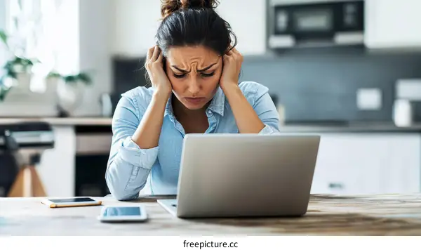 Woman Stressed by Work at Home
