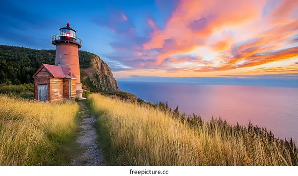 Majestic Lighthouse at Sunset Coastline