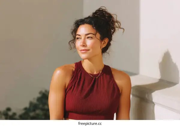 Woman Outdoors in a Burgundy Tank Top