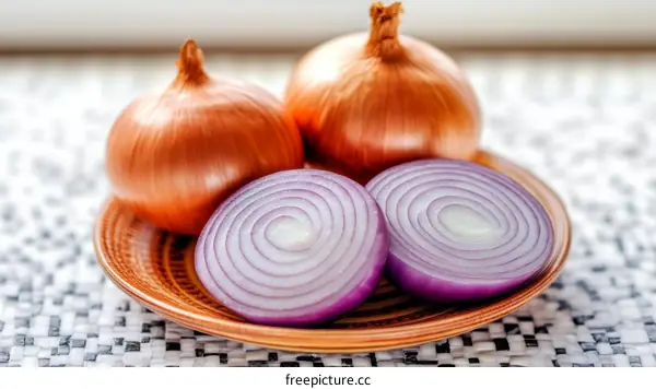 Close-up of Fresh Onions on a Plate