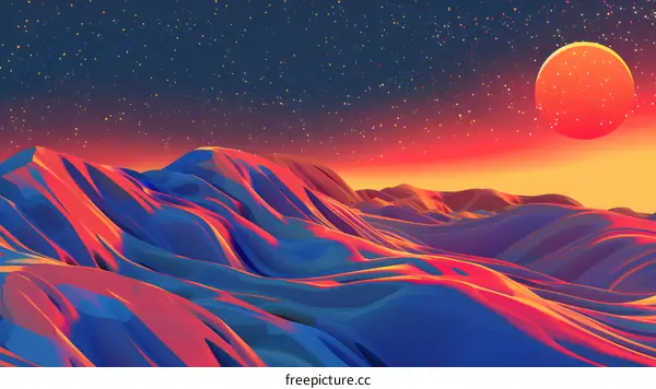 Abstract Landscape with Red Sun and Stars