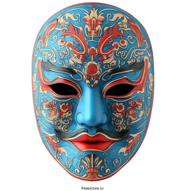 [Transparent Background PNG]Ornate Traditional Blue Mask with Intricate Decor