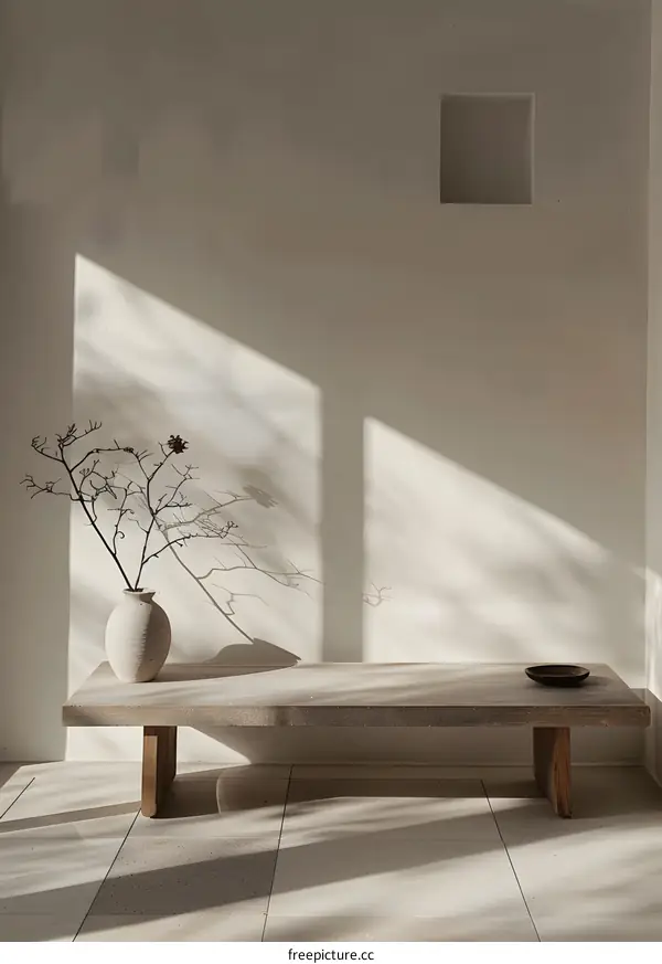 Minimalist Interior Design with Dried Branches in a Vase