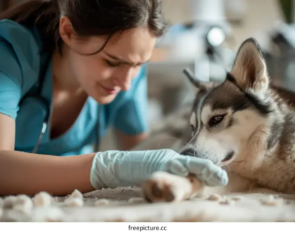 Close-up Of A Veterinarian Examining A Dog's Paw