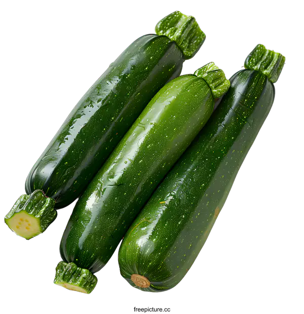 [Transparent Background PNG]Three green zucchinis on a white background