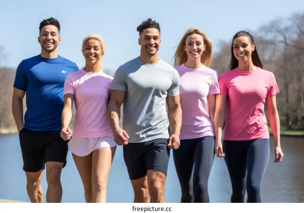 A group of multiracial friends walking and talking outdoors