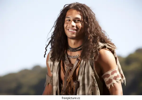 Portrait of a young man with long curly hair smiling
