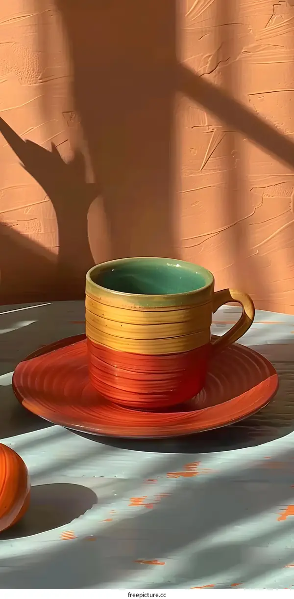 Ceramic Coffee Cup And Saucer On A Table