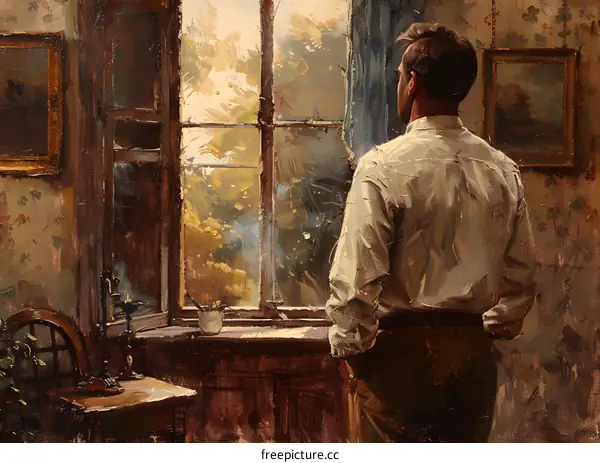 Man Looking Out the Window