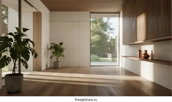 Modern interior space with large windows and natural light