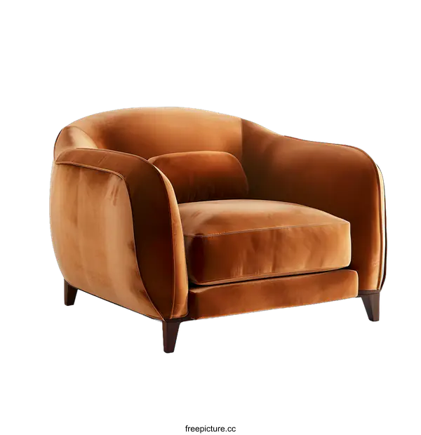 [Transparent Background PNG]Modern Brown Velvet Armchair with Rounded Back