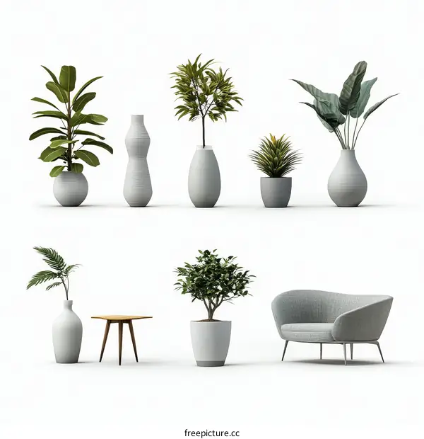 Modern Interior Plants and Decor Arrangement