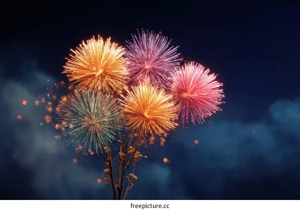 Colorful Fireworks Display in the Night Sky