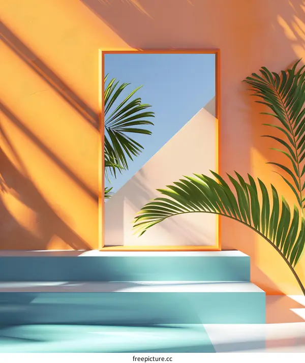 Minimalist Summer Background with Palm Leaves