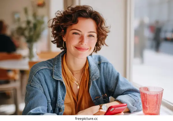 Woman in a cafe using smartphone