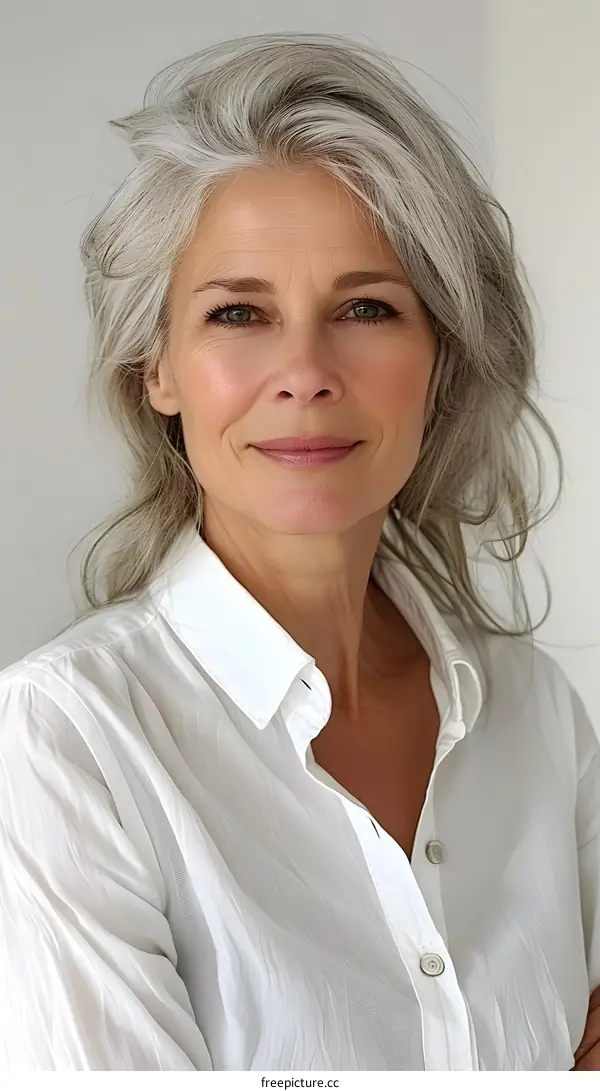 portrait of a beautiful mature woman with gray hair