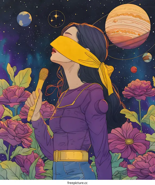 Cosmic Serenade: A Woman Sings Amidst the Stars