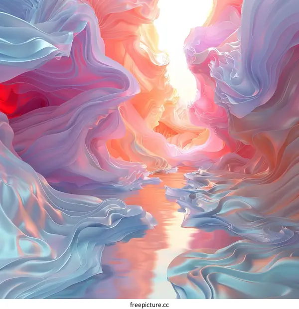 Colorful abstract landscape with psychedelic patterns and flowing river
