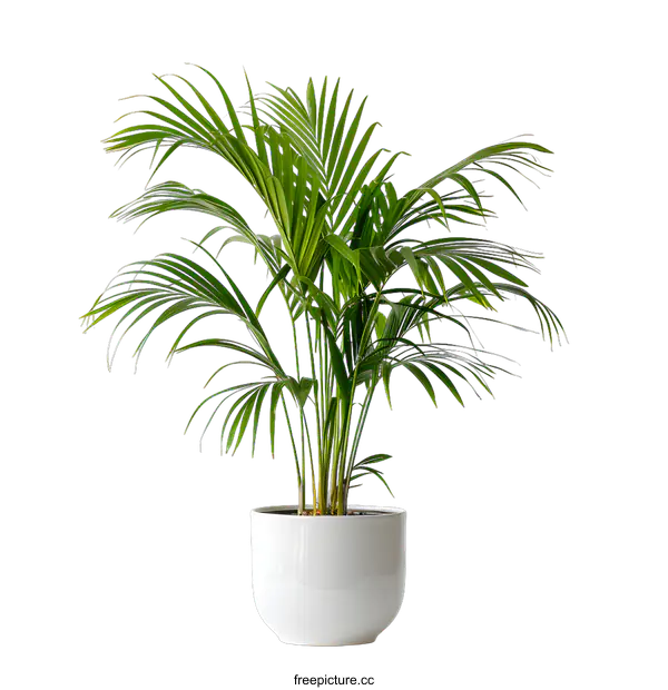 [Transparent Background PNG]Green Areca Palm in White Pot on White Background