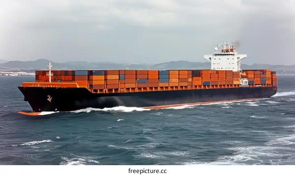 A large container ship is sailing in the ocean