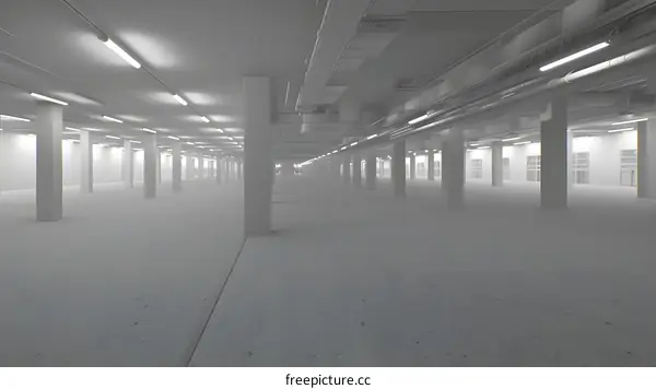 White Empty Interior Design With Fluorescent Lights